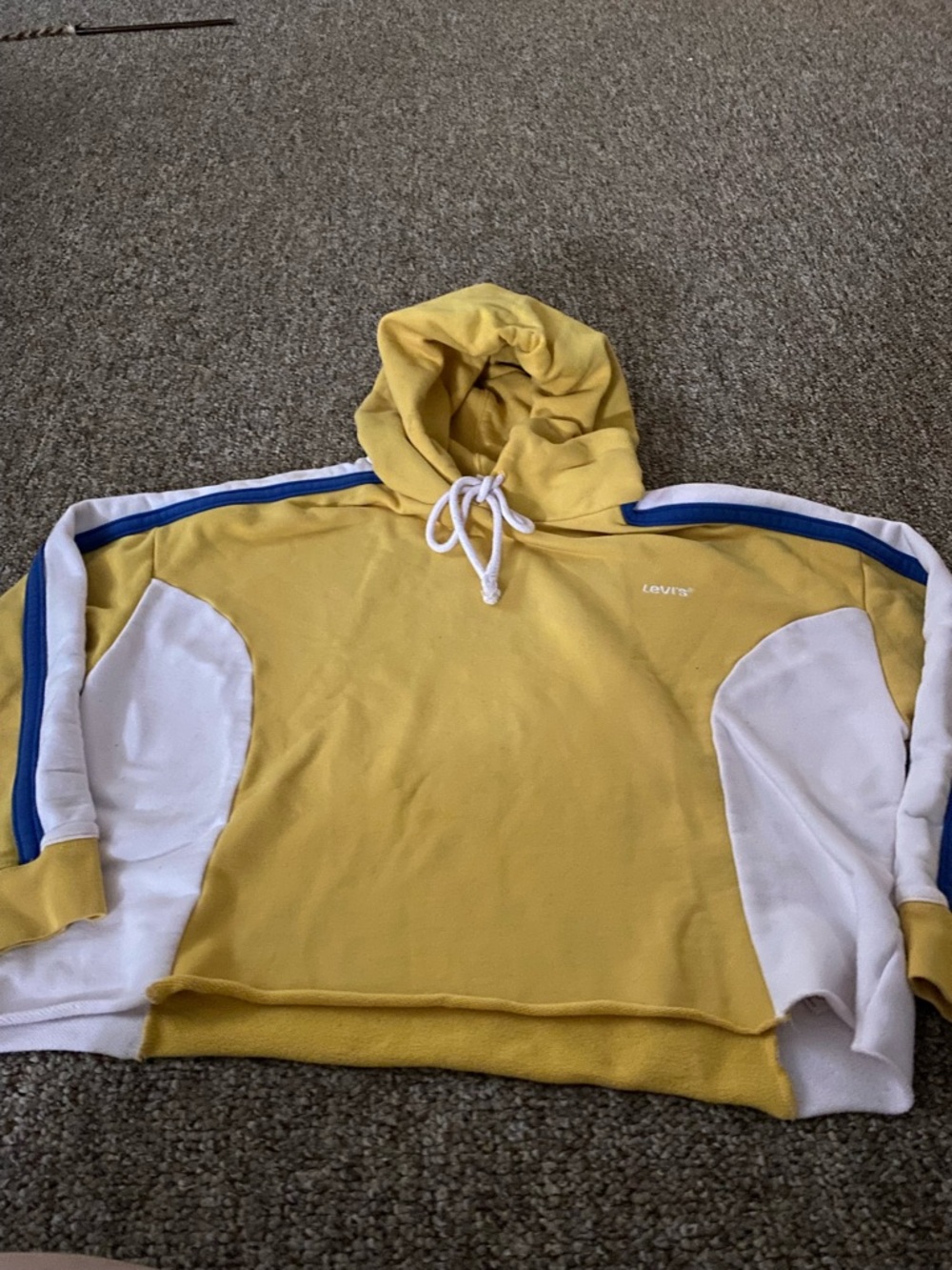 Levi's Yellow & White Hooded cropped Sweatshirt with Blue Trim